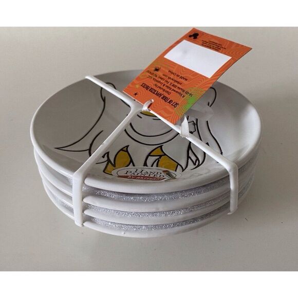 Set Of 4 Disney Winnie The Pooh Halloween Ghost Ceramic Appetizer Plates NEW - Picture 5 of 10